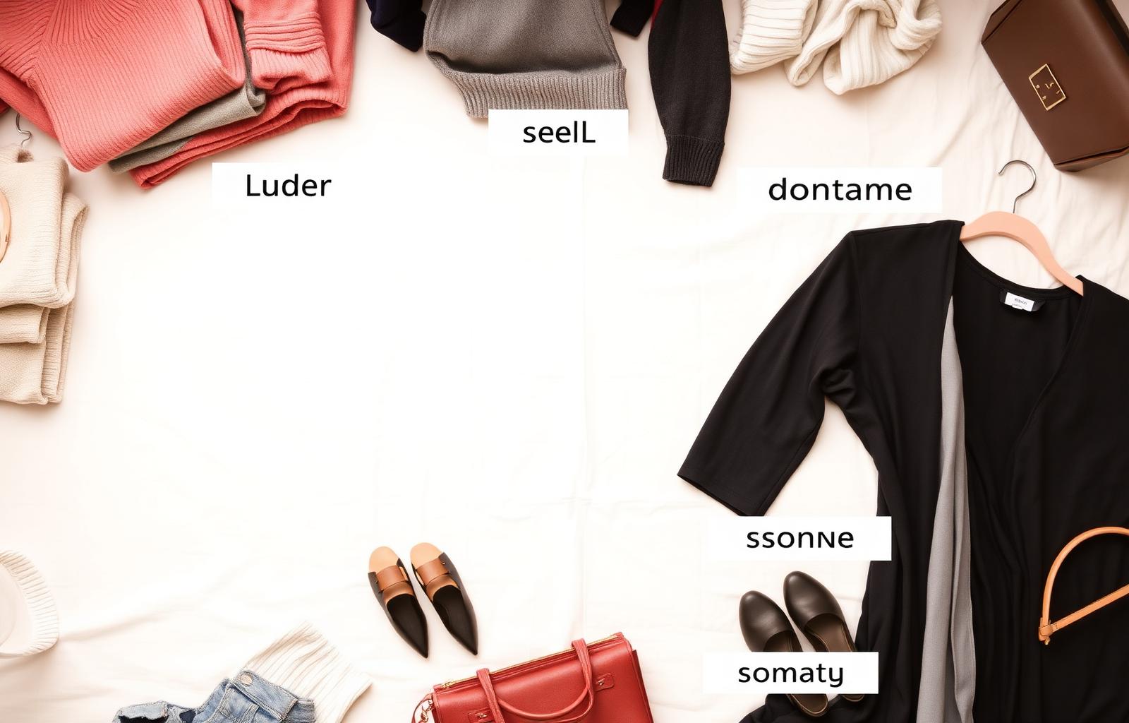 Clothing sorted into keep, sell, donate, and giveaway piles for a closet cleanout.