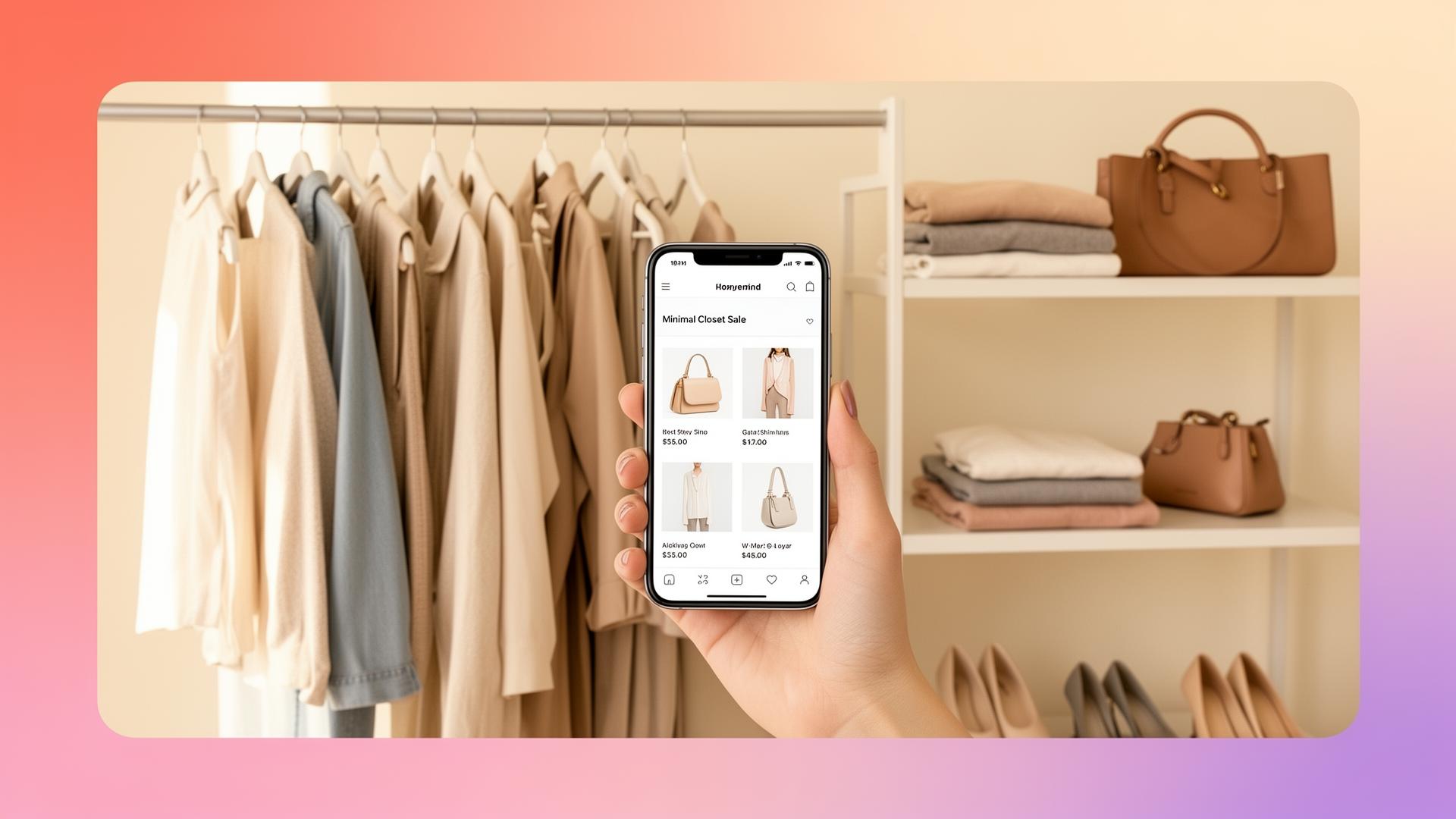 Creator organizing clothes for an online closet sale with a shoppable closet link preview.